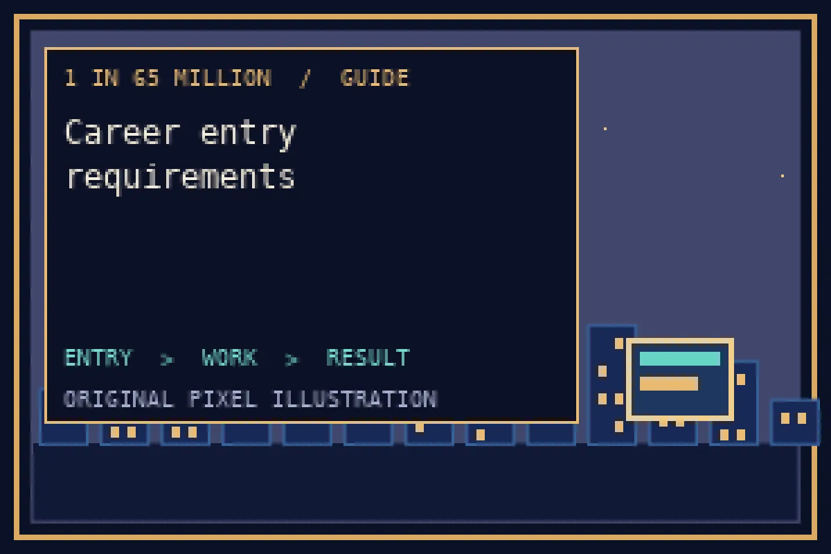Pixel illustration of career entry requirements in the 1 in 65 million guide