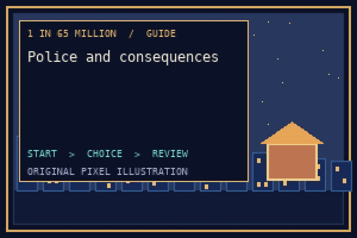 Pixel illustration of police and consequences in the 1 in 65 million guide