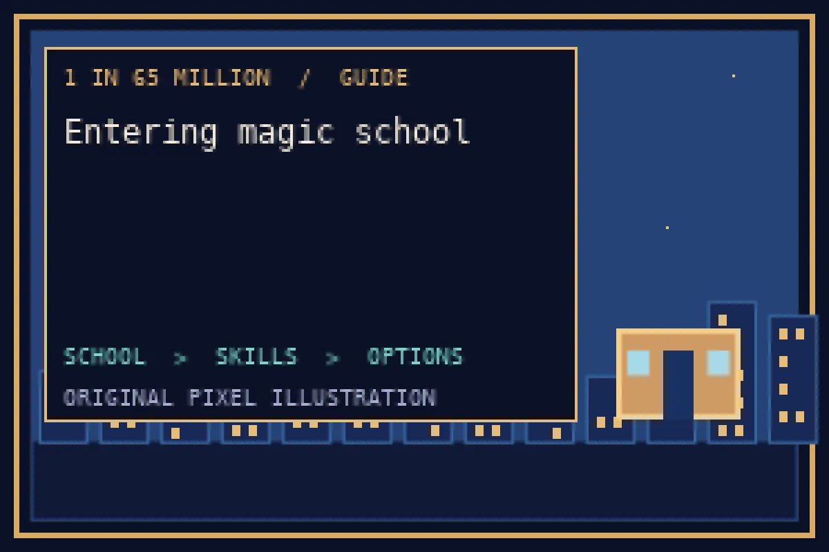 Pixel illustration of entering magic school in the 1 in 65 million guide