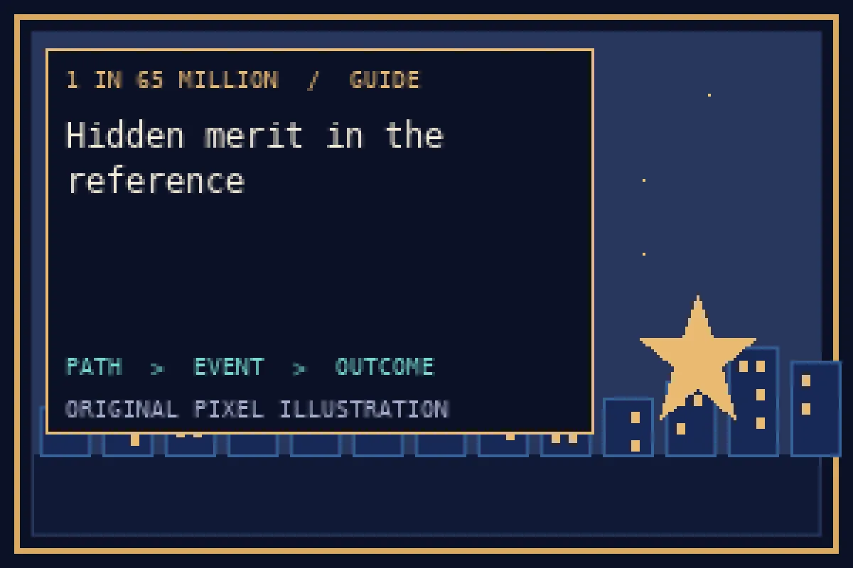 Pixel illustration of hidden merit in the reference in the 1 in 65 million guide