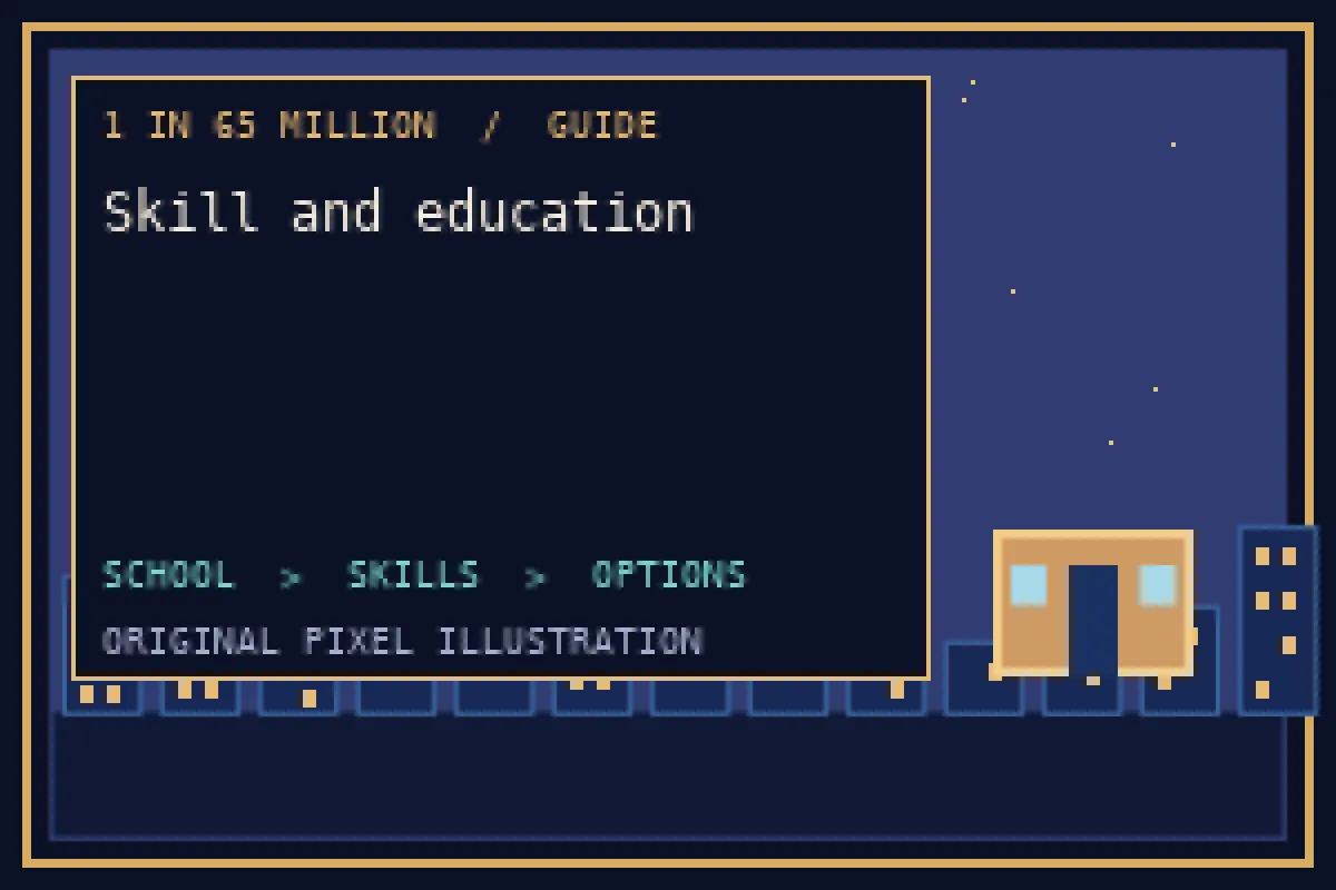Pixel illustration of skill and education in the 1 in 65 million guide