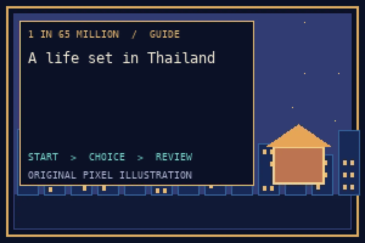 Pixel illustration of a life set in thailand in the 1 in 65 million guide
