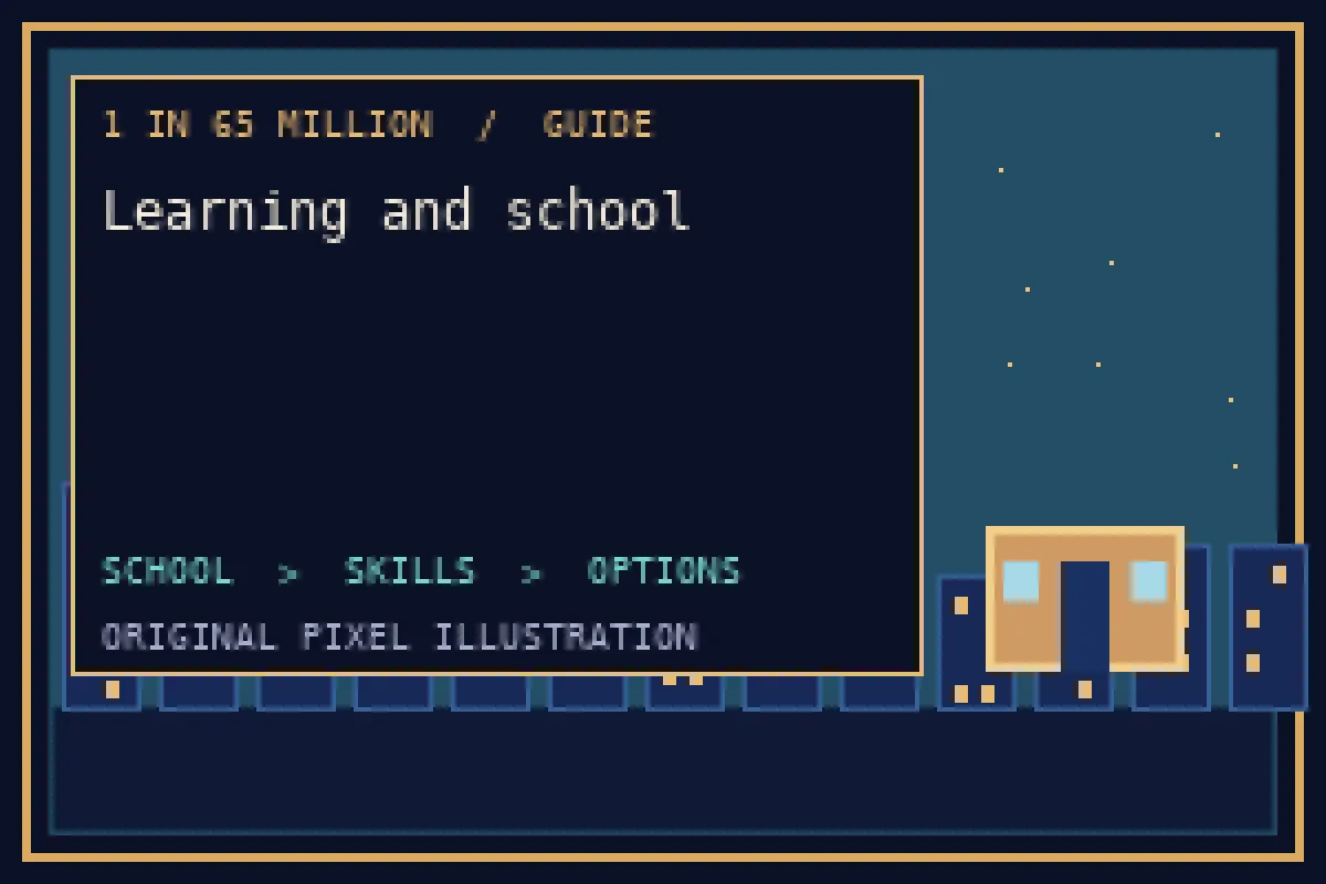 Pixel illustration of learning and school in the 1 in 65 million guide