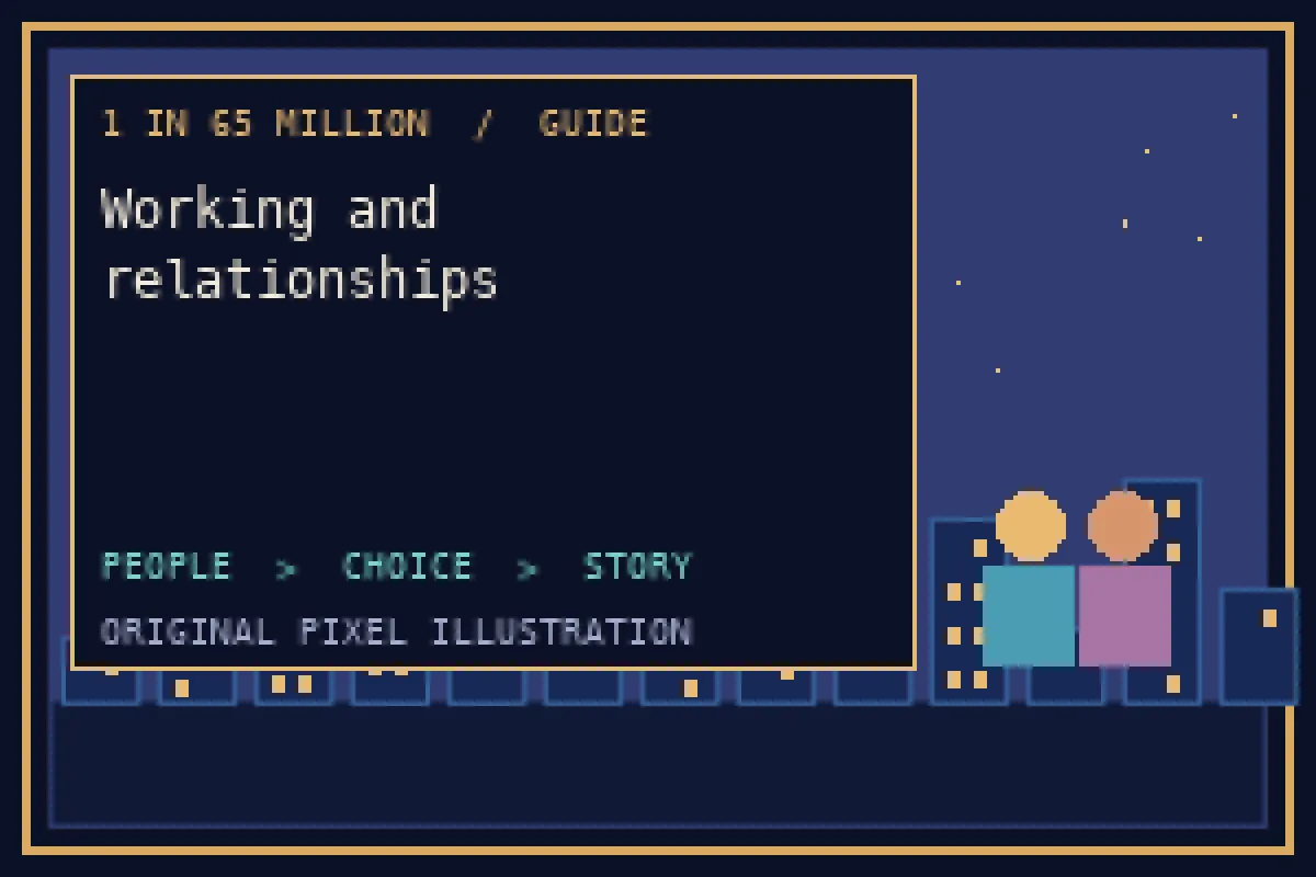 Pixel illustration of working and relationships in the 1 in 65 million guide