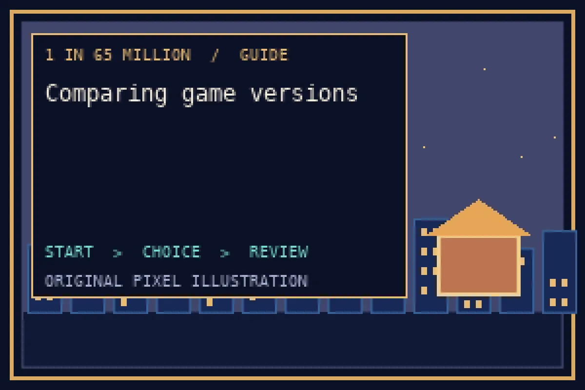 Pixel illustration of comparing game versions in the 1 in 65 million guide