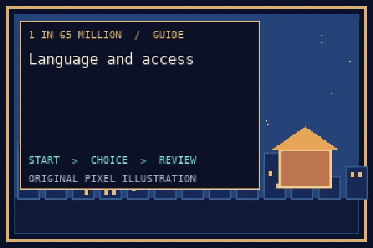 Pixel illustration of language and access in the 1 in 65 million guide