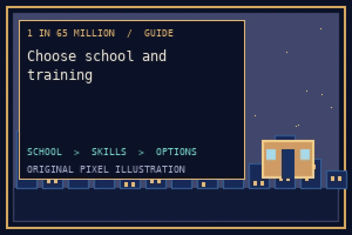 Pixel illustration of choose school and training in the 1 in 65 million guide