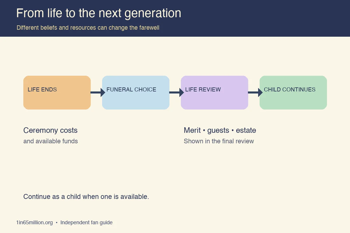 Life ending flowchart from funeral choice to review and next generation