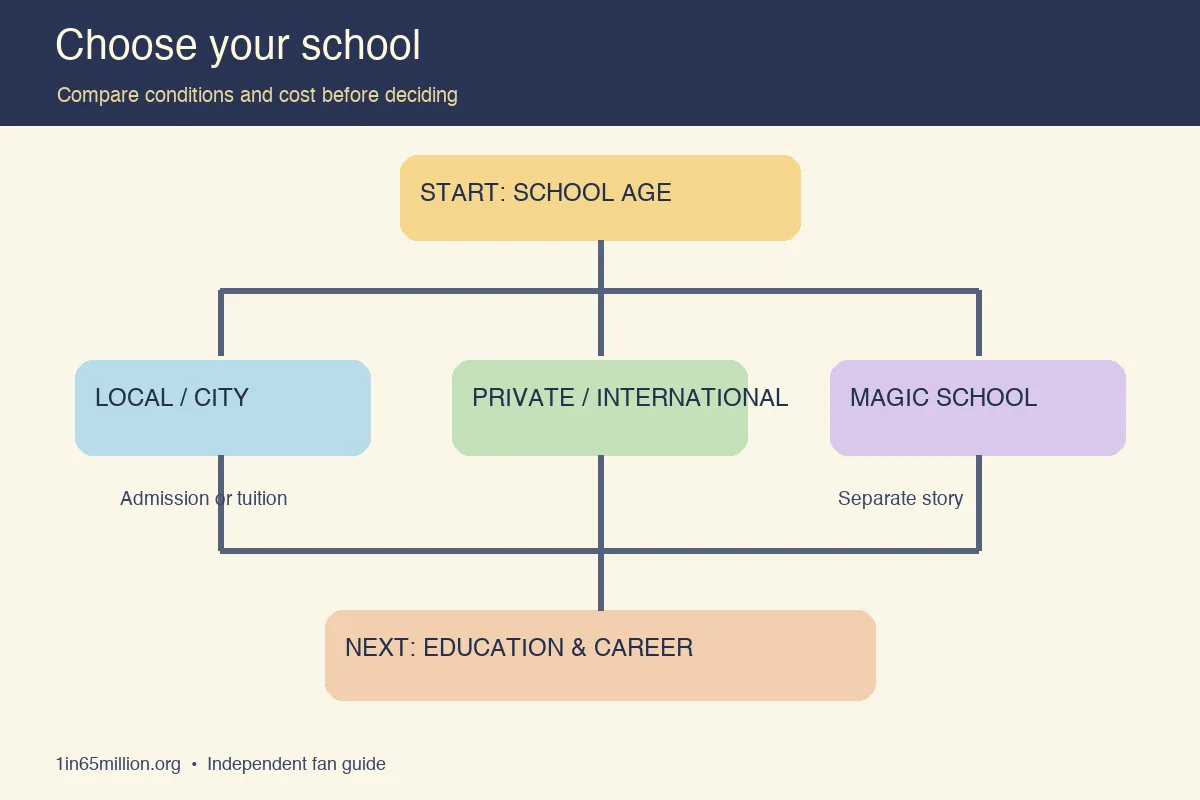 School selection flowchart showing general and magic school paths
